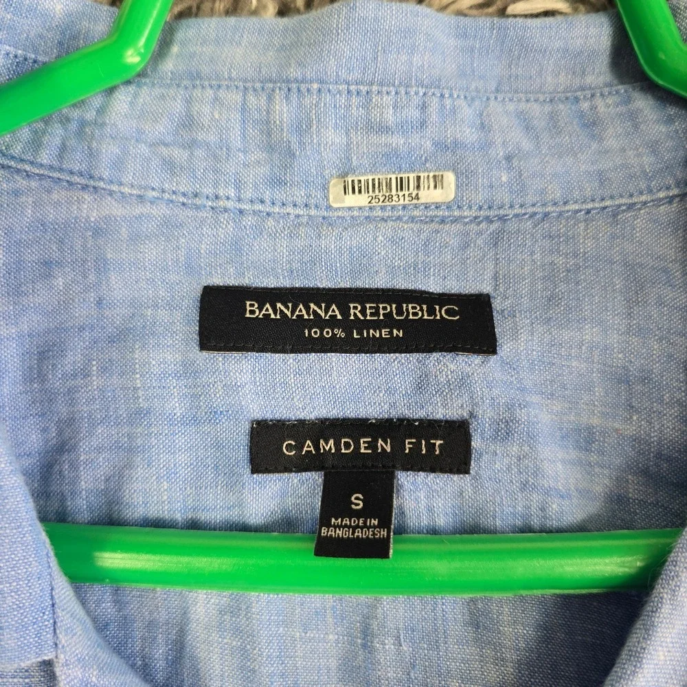 Banana Republic Mens Camden Fit 100% Linen Short Sleeve Button Up Shirt Blue S